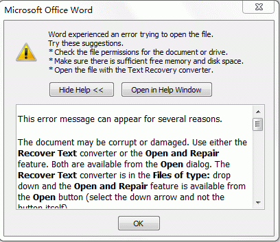 Word Experienced An Error Trying To Open The File