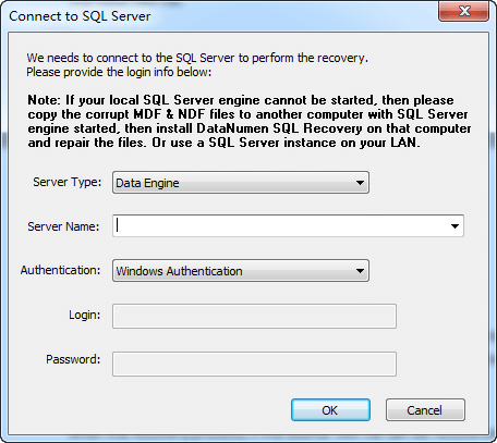 Connect to SQL Server Dialog Box