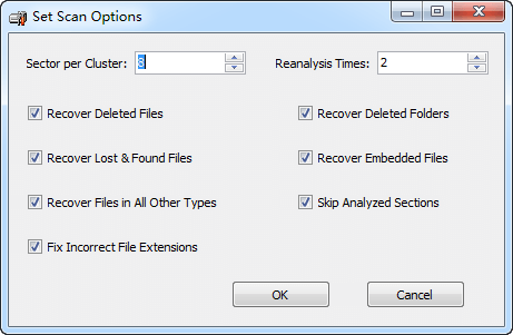 Set Scan Options Dialog