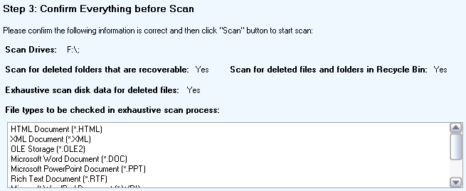 Confirm Scan Options