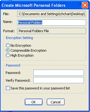 Encrypt Outlook PST file optionally when creating it