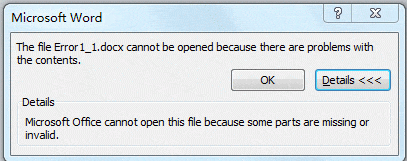 Microsoft Office cannot open this file because some parts are missing or invalid.