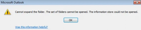 Cannot expand the folder. The set of folders cannot be opened. The information store cannot be opened.