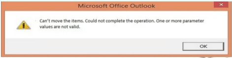 Can’t move the items. Could not complete the operation. One or more parameter values are not valid.