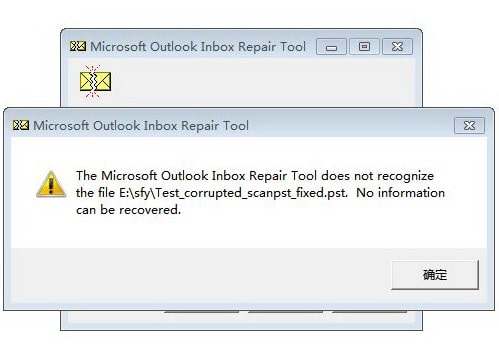 Screenshot of error message "The Microsoft Inbox Repair Tool does not recognize the file"