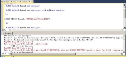 Screenshot of error message "Table error: Object ID ##, index ID ## will be rebuilt."