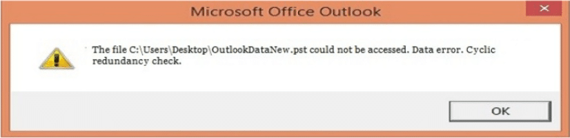 File xxxx.pst could not be accessed. Data error. Cyclic redundancy check.