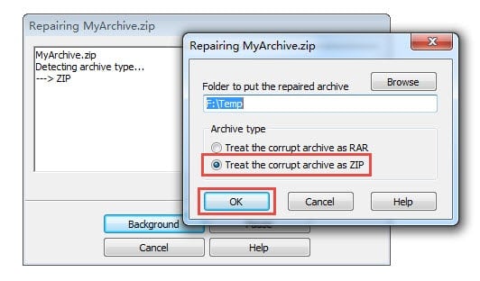 WinRAR repairs Zip file