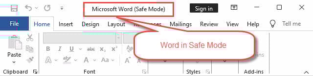 Microsoft Word in Safe Mode