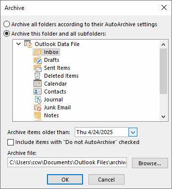 Archive old emails in Outlook.