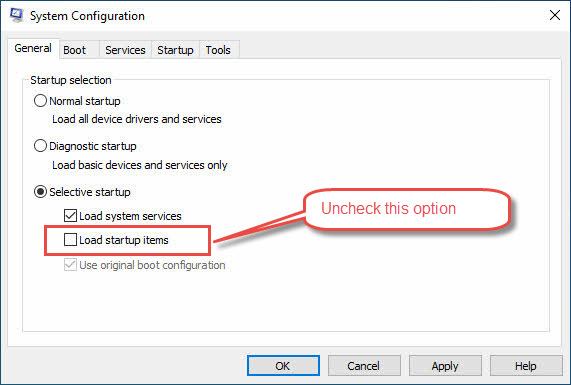 Change the startup settings in Windows System Configuration.