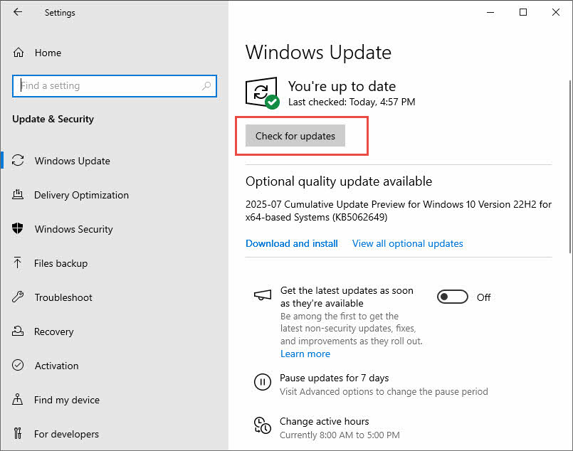 Check for available Windows updates.