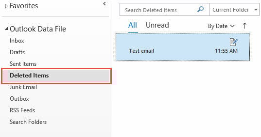 The "Deleted Items" folder in Outlook.