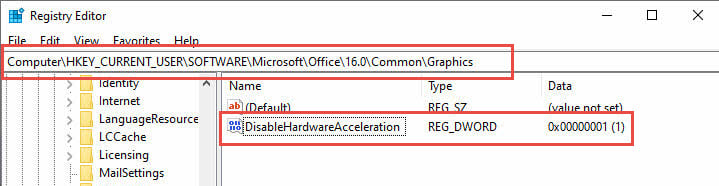 Disable hardware graphics acceleration in Windows Registry