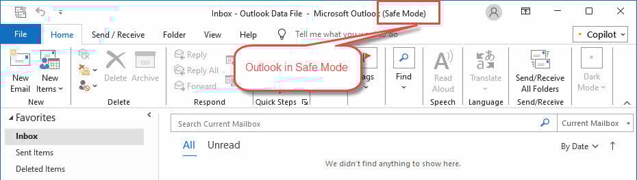 Run Microsoft Outlook in Safe Mode if you cannot start Outlook normally.