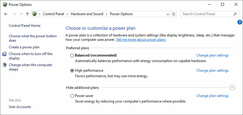 Set Power Options in Windows Control Panel.