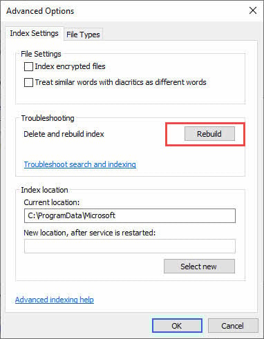 Rebuild the Windows search index in Control Panel to solve the "Outlook Won't Open" issue.