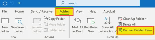The "Recover Deleted Items" feature in Outlook.