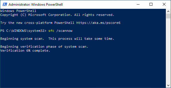 Run System File Checker in Windows PowerShell (Administrator mode)