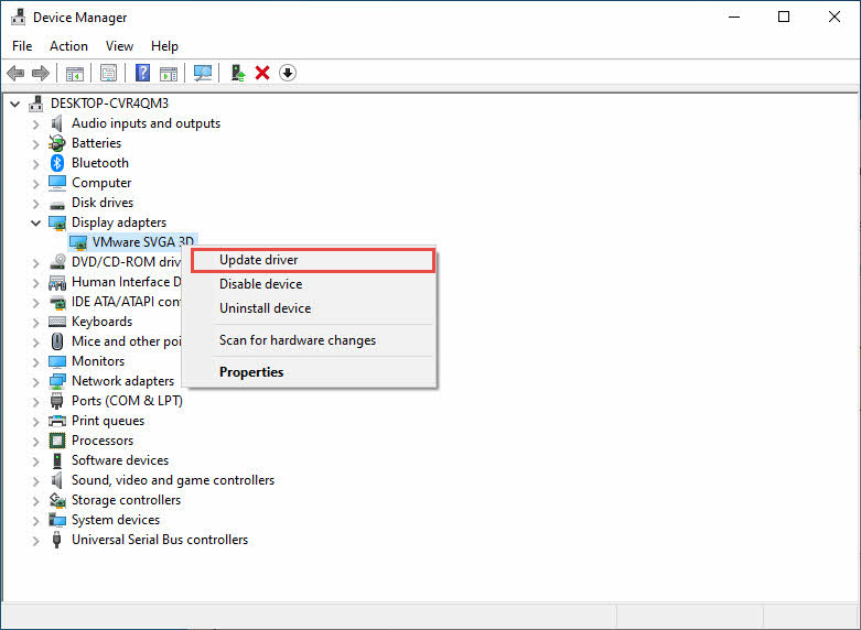 Update graphic driver in Device Manager.