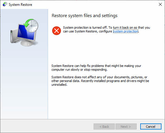 The "System restore" feature in Windows.