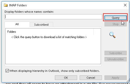 Query IMAP folders in Outlook.