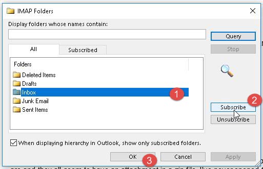 Subscribe an IMAP folder in Outlook