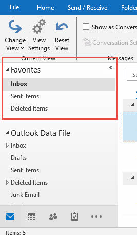 Check the "Favorites" section to find the missing folder in Outlook.