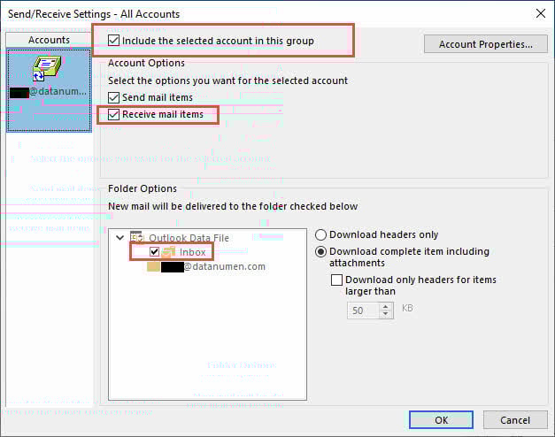 Configure Send/Receive settings in Outlook to resolve the "Outlook Inbox not updating" error