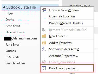 Get the data file properties in Outlook.