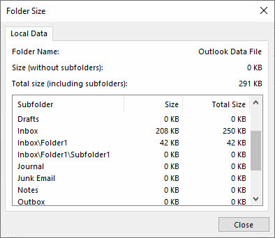Use "Folder Size" to find the missing folder in Outlook.