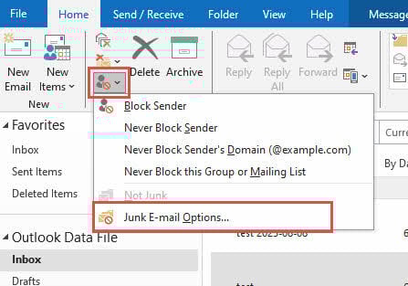 Check the junk email options in Outlook.