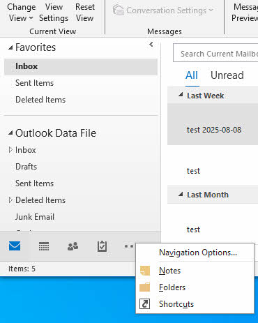 Open the navigation options in Outlook