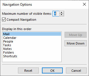 Reset the navigation options in Outlook