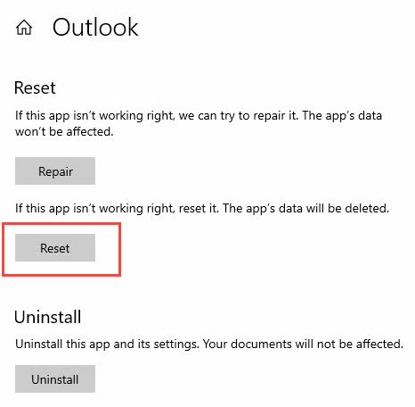 Reset new Outlook app in Windows settings.