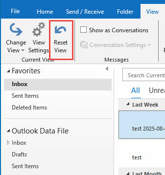 Reset view in Outlook to find the missing folder.