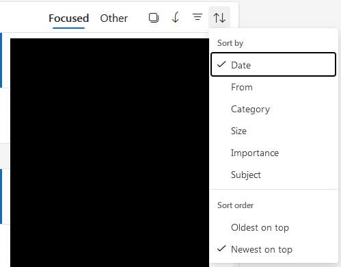 Sort emails by date in Outlook.com