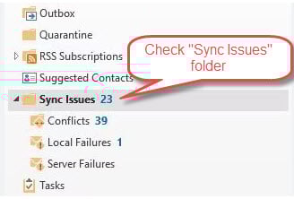 Check the "Sync Issues" folder in Outlook to find the missing emails.