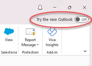 Turn off the new Outlook in the top-right corner.