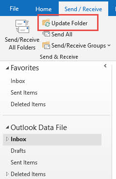Use "Update folder" to forces a refresh of the folder structure and find the missing folder in Outlook.