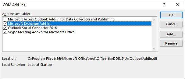 Take a screenshot or document the current COM Add-in list.
