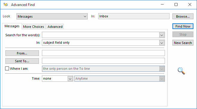"Advanced Find" in Outlook.