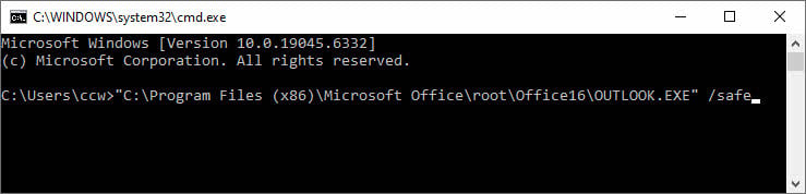 Open Outlook in safe mode via the command line prompt.