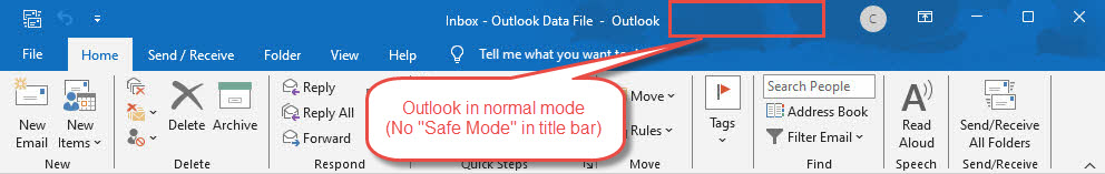 Outlook run in normal mode.