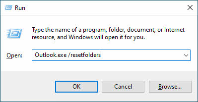 Start Outlook and recreates all missing default folders.