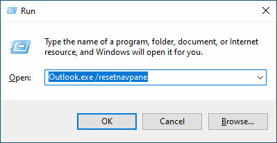 Start Outlook and reset navigation pane.