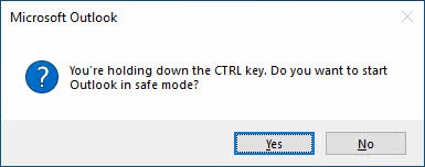The prompt message asking you whether to start Outlook in safe mode.