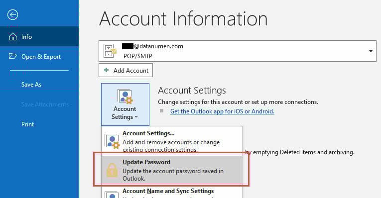 Update the password in Outlook account settings.