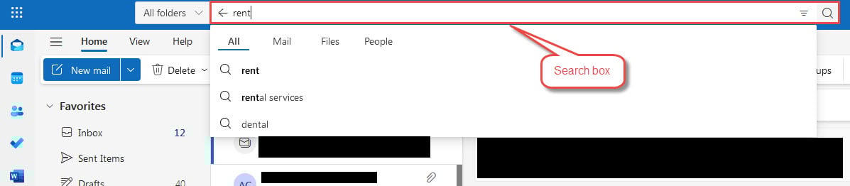 Search in Outlook.com as an alternative solution if Outlook search not working in desktop version.