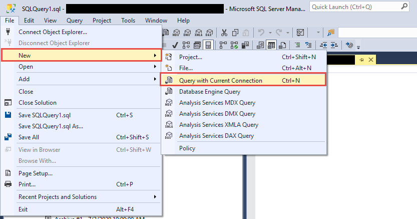 Create a new query in SQL Server Management Studio.